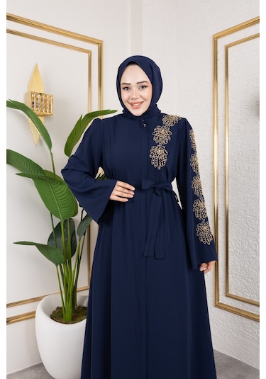 Nevayla Moda Sol Tarafı İnci Detaylı Ferace - Lacivert / F0140 Lacivert