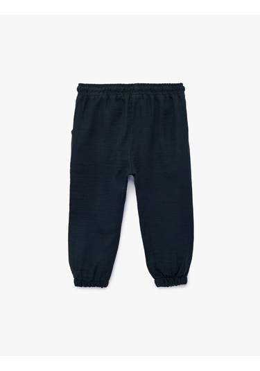 Koton Pamuklu Beli Bağcıklı Müslin Kumaş Basic Jogger Pantolon Lacivert 6smb40023tw Lacivert