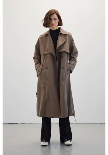 Manuka Düğmeli Kruvaze Trençkot Vizon