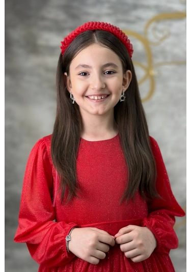 Zarif Simli Kız Çocuk Kırmızı Elbise 001