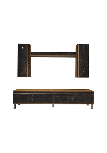 Decoraktiv Eko 7 Mdf Std Krom Ayaklı Tv Ünitesi Tv Sehpası Pera - Siyah Mermer