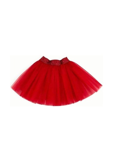 Kız Çocuk Beli Lastikli Siyah Tütü Etek-15346 Kırmızı