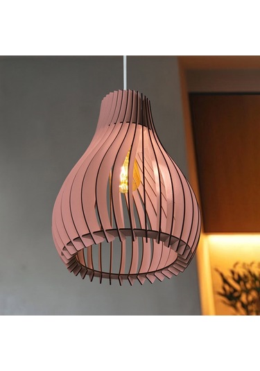 Vialux Modern Ahşap Bohem Rustik Avize Tekli Sarkıt Lamba Pembe Pembe