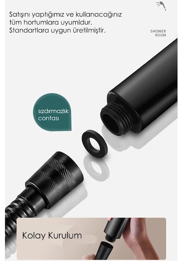Kustar Super Sonic Su Tasarruflu Siyah Turbo Jet Banyo Duş Başlığı El Duşu Siyah