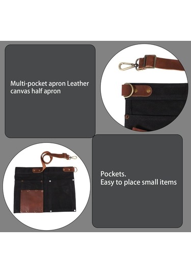 Ulzyvf Yarım Tuval Siyah Siyah Önlük Önlük Kadınlar İçin Gerçek Deri Çok Cepli Kg Siyah
