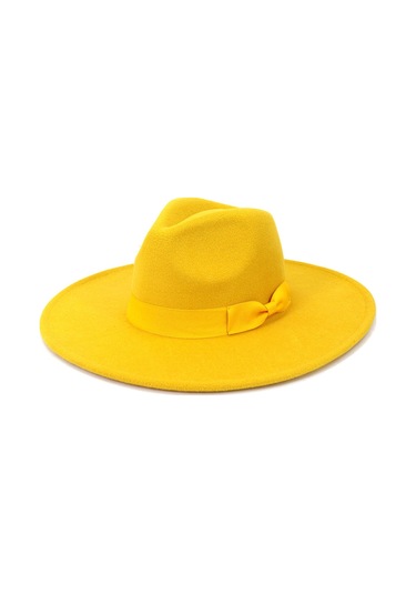 Sarı Projektör Unisex Moda Geniş Yün Kemer Düz Üst Fedora Şapka Parti Kilise Şapkaları Kap Sarı