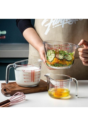 Cam Ölçüm Kabı Seti Ev Pişirme Aracı Mikrodalga Fırın Güvenli 250/500/1000ml Yüksek Kaliteli Mutfak Şeffaf Ölçüm Kabı 500ml