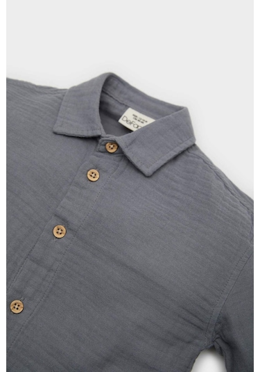 DeFacto Erkek Bebek Dokuma Etiketli Müslin Uzun Kollu Gömlek E2002A525SPGR452 Gri