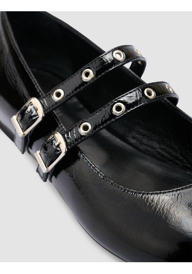 %100 Hakiki Deri Siyah Rugan Kadın Babet Siyah