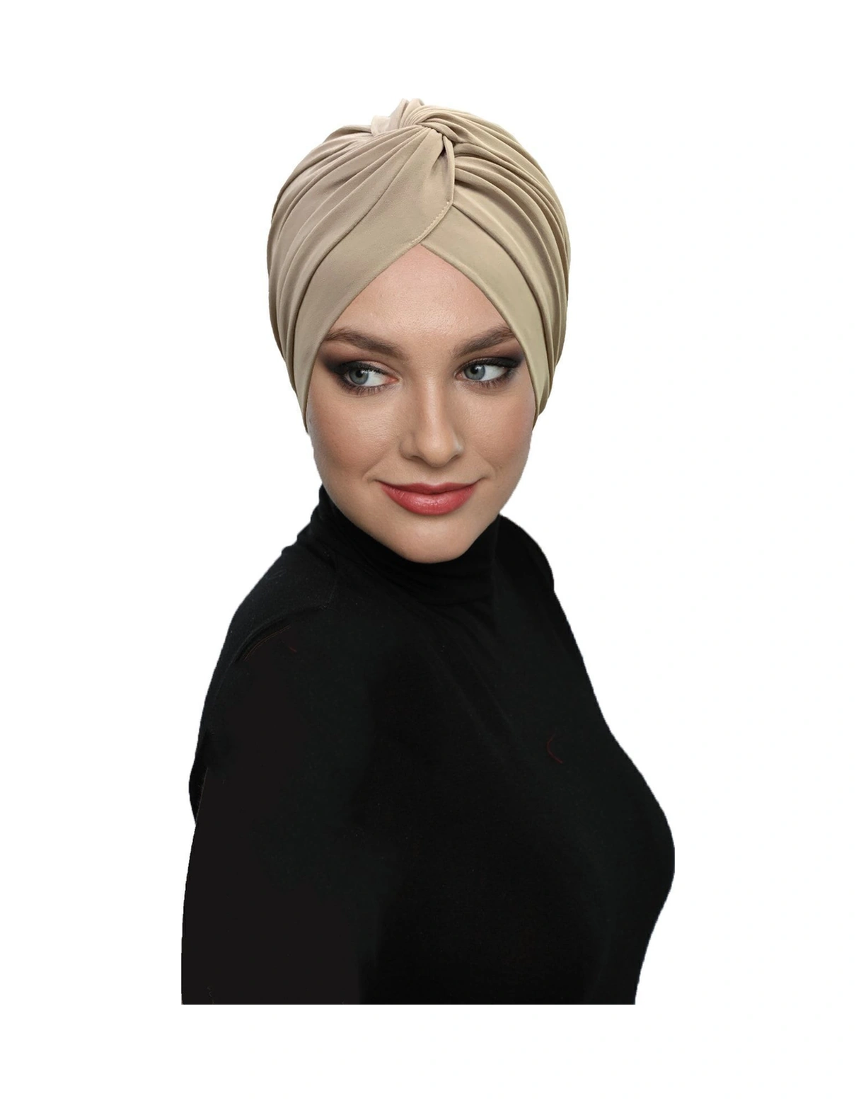 Çapraz Kancalı Bej Hazır Türban Tesettür Dış Ve Havuz Bonesi Bej