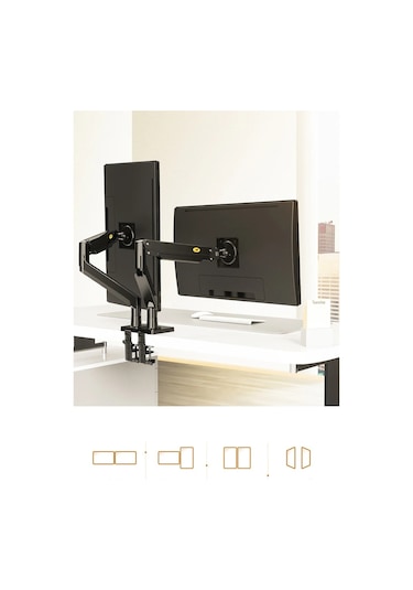 North Bayou Nb G35 22''-32'' Çift Monitör Standı Amörtisörlü Ayarlanabilir Masa Aparatı - 12kg Taşıma, 360 Dönüş