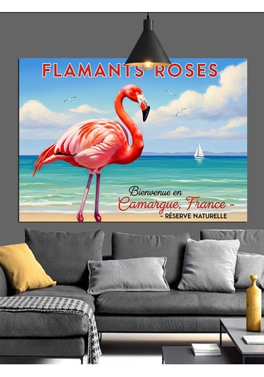 Flamingo Sahilde Dekoratif Kanvas - Mdf Ahşap Tablo