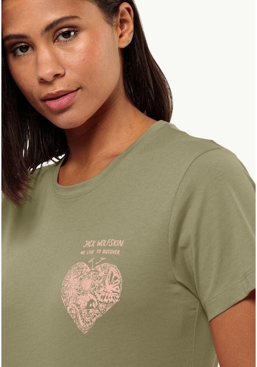 Jack Wolfskin Discover Heart T W Kadın Tişört 1809701-4511 Yeşil