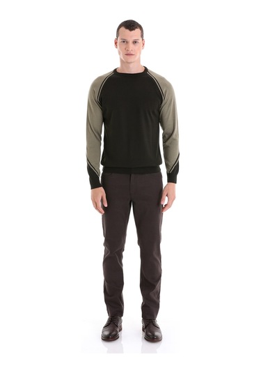 Hatemoğlu Haki Regular Fit Bisiklet Yaka Jakarlı Yünlü Triko Kazak Haki