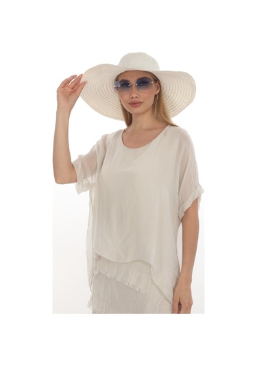 İtalyan 2 Beden İnce Gösteren Yarım Kol Kat Kat Ipek Elbise KREm