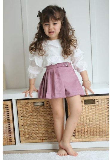 Süet Şort Etek Bluz Kız Çocuk Alt Üst Tarz Takım 001