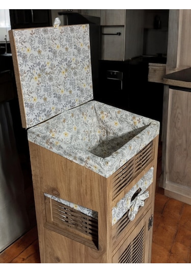 Ahşap Ekmek Sepetli Çekmeceli Hasır Kiler Dolabı Atlantik Çam