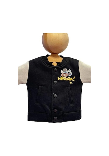 Erkek Bebek 3 İplik Sırt Baskılı Şardonlu Kolej Ceket-15452 Siyah