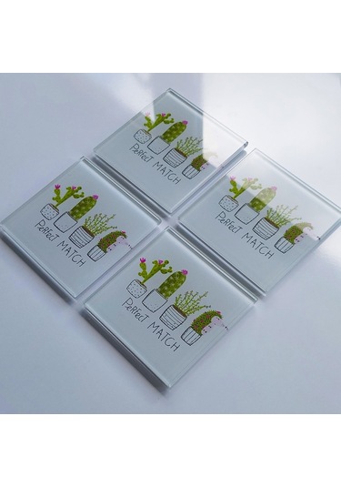 Decorita Cam Bardak Altlığı Perfect Match 4'lü Takım 10 x 10 CM Çok Renkli