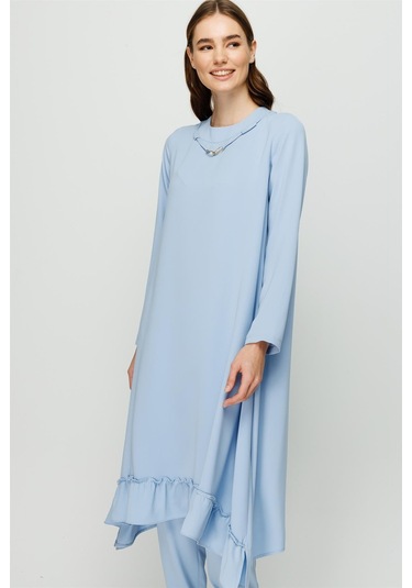 Eteği Büzgü Detaylı Tunik Pantolon Takım Mavi-mavi Mavi