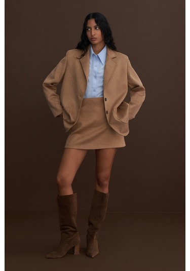 Süet Mini Etek Vizon