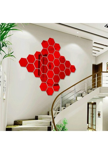 Honmex Otostikli Altıgen Açık Renkli Akrep Yansıtıcı Duvar Sticker - 46x40mm 1mm Kalınlık 12 Adet Kırmızı