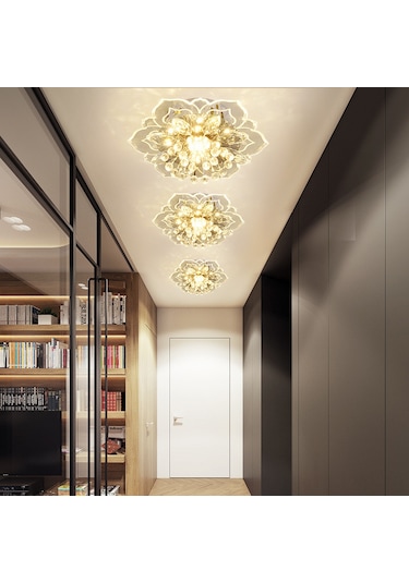 Ranyeek Giriş Hallı Ve Koridor İçin Modern Kristal Gömülü Tavan Lambası - 9w Beyaz Işık, Dayanıklı Malzeme, Kolay Kurulum - 90119 Modeli Beyaz