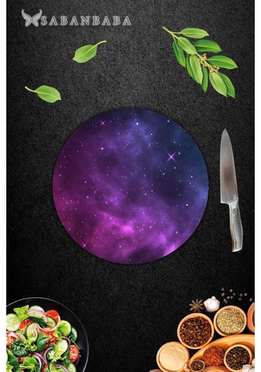 Uzay Cam Kesme Tahtası - Sunum Tabağı Çap 20