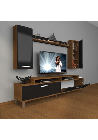 Decoraktiv Ekoflex 7 Slm Krom Ayaklı Tv Ünitesi Tv Sehpası Ceviz - Siyah