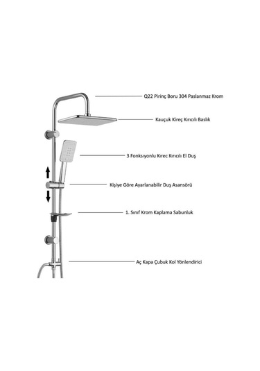 Hybrıd Krom-beyaz Yağmurlama Tepe Duş Seti Gri