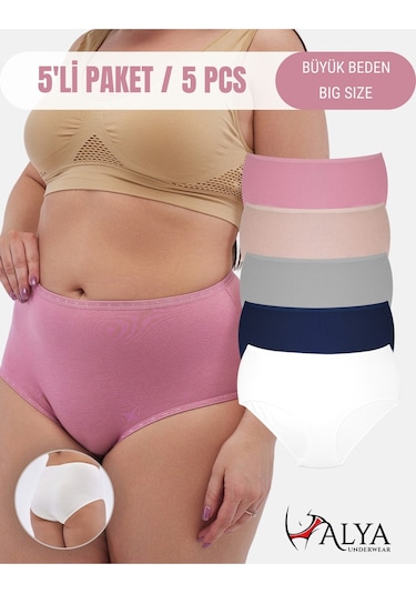 Kadın Büyük Beden Külot Battal Full Brief, Yüksek Bel 5xl, 6xl, 7xl 5 Farklı Renk 1 Pakette Çok Renkli