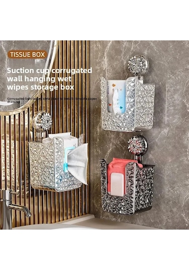 Konesam Duvar Takılı Islak Mendil Kutusu - Delme Yok Şişme Montaj - Banyo İçin Konforlu Erişim - Şeffaf Tasarım Diğer