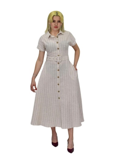 Kadın Keten Kısa Kol Elbise Bgl-st03722 001