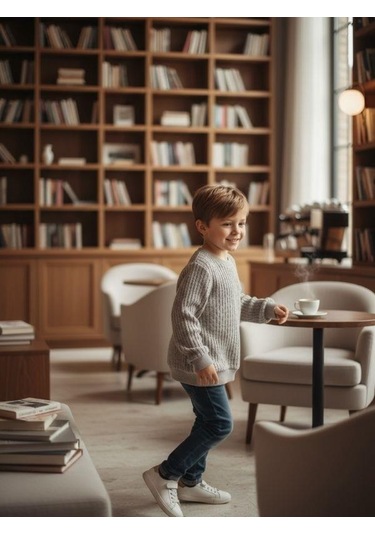 Erkek Çocuk Dokulu Kumaş Kazak-16353 Gri