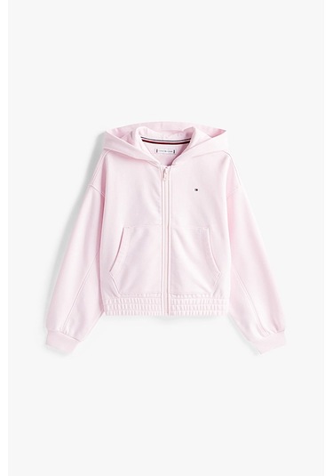 Kız Çocuk Beli Gipe Lastikli Fermuarlı Sweatshirt - Pembe Light Pink