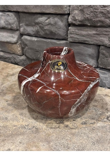 Vişne Mermer Vazo - Çap 20cm Yükseklik 15cm Beyaz