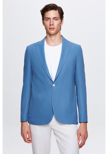 Twn Slim Fit Mavi Armürlü Uçan Blazer Kumaş Ceket 4ef04zb024092 Mavi
