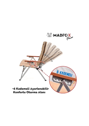 Madfox Haven 6 Kademeli Katlanır Kamp Sandalyesi Bej