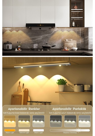 Technojet Hareket Sensörlü Şarj Edilebilir 3 Farklı Renk Yanabilen 3 Led Dekoratif Lamba,dolap Işığı