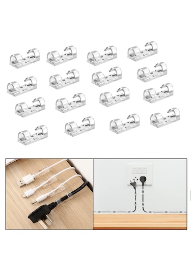 Yapışkanlı Kablo Sabitleyici Klips Set -al4552 16 Adet Şeffaf