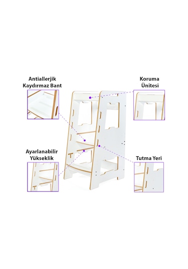 Minera Ahşap Montessori Öğrenme Kulesi / 2-6 Yaş / Beyaz
