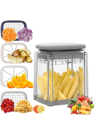 Dashanshop 1 Takım 4 Dilimli Grey Sebze Doğrayıcı - Paslanmaz Çelik Bıçaklı Mutfak Aleti Patates Soğan Meyve Sebze Kesme Ev Yemekleri İçin 1 Parça
