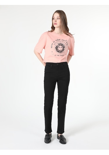 Colins 703 Carla Orta Bel Düz Paça Slim Fit Siyah Kadın Jean Pant 001
