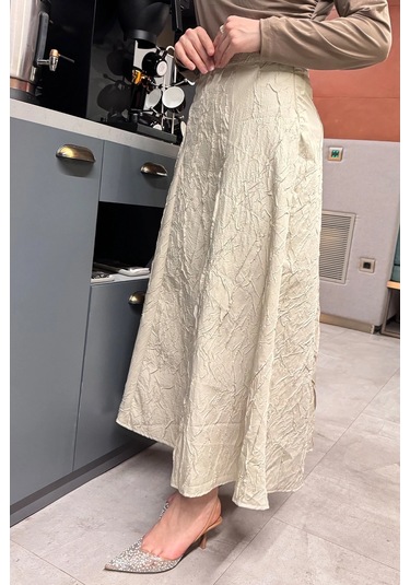 Etk005 Yandan Fermuarlı Kraşlı Kloş Etek Taş