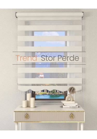 Beyaz Boncuklu Zebra Stor Güneşlik Perde Opak Beyaz