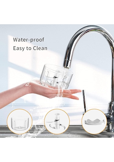 Maiyame Usb Şarjlı Mini Mutfak Robotu, 250ml, 3 Paslanmaz Çelik Bıçak, Sarımsak Dilimleyici, Et/ Sebze/ Meyve/ Bebek Yemeği, Kablosuz, Kolay Temizlenir Beyaz