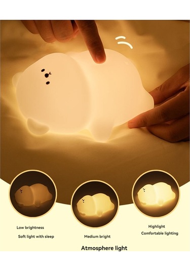 Xurunkeji Silikon Yatan Düz Ayı Led Gece Lambası Sevimli Hayvan Çocuk Gece Lambası Dokunmatik Kontrol Usb Şarj Edilebilir Lambalar Çocuklar İçin Beyaz