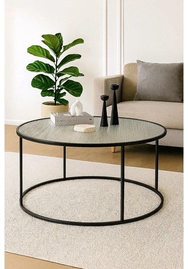 Berlin Nervürlü Camlı Siyah 80cm - Metal Çerçeveli Cam Yuvarlak Orta Sehpa - Modern Ve Şık Tasarım Siyah Berlin Nervürlü Camlı Siyah 80cm - Metal Çerçeveli Cam Yuvarlak Orta Sehpa - Modern Ve Şık Tasarım Siyah