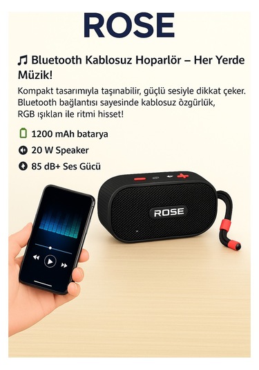 Rose Sp-503 Taşınabilir Bluetooth Hoparlör