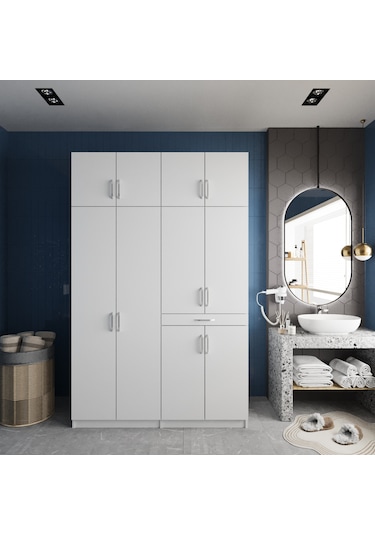 Megan Çamaşır Ve Kurutma Makinesi Dolabı Banyo Dolabı Beyaz Beyaz